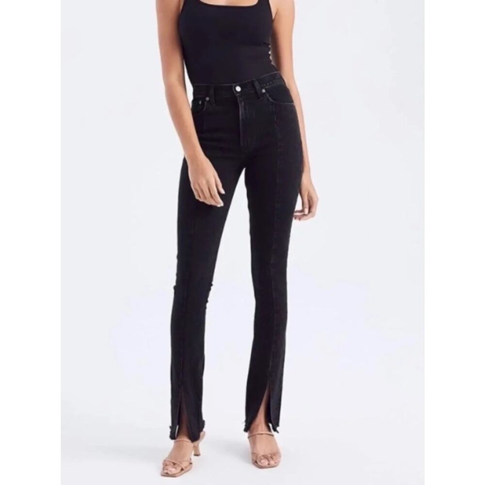 Abercrombie Curve Love High Rise Skinny Jeans Size 24 (00s) Split Hem Black